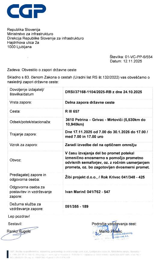 Zapora državne ceste PEtrina - Grivac - Mirtoviči